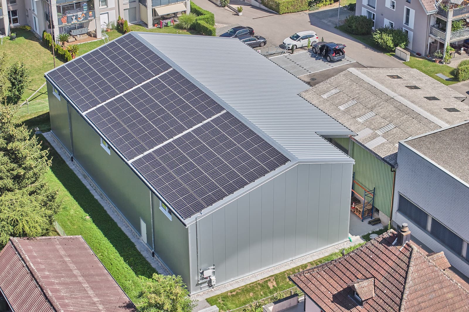 Photovoltaics on the building roof illustration
